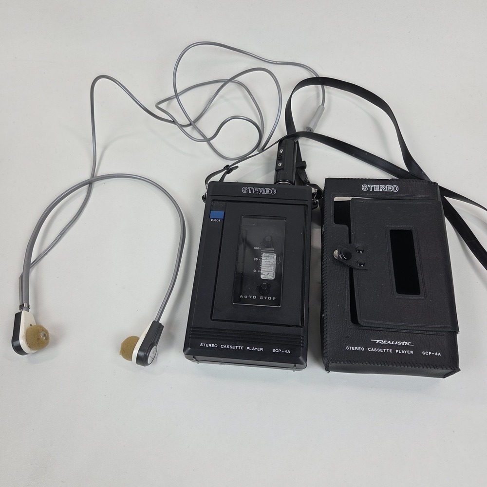 Realistic SCP-4A Cassette Player 1980's Tested *Read* w/ Headphones Korea